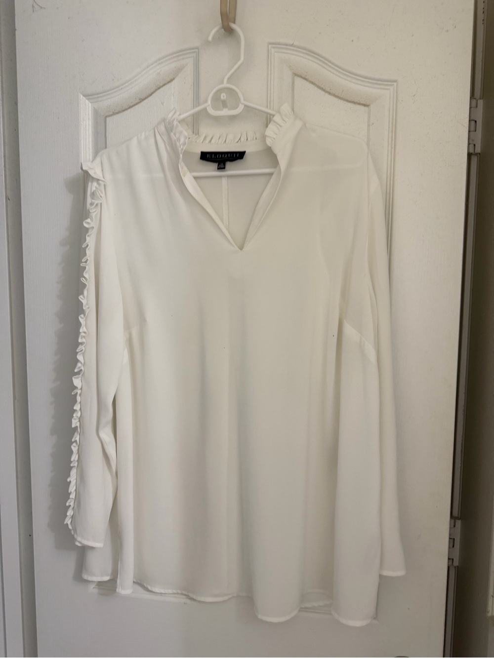 Eloquii Cream Ruffle-Trim V-Neck Tunic
